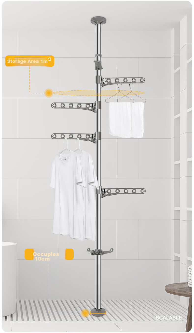 Baoyouni Floor-Standing Clothes Drying Rack, Extendable Stainless Steel Rotating Hanger Stand for Balcony 5