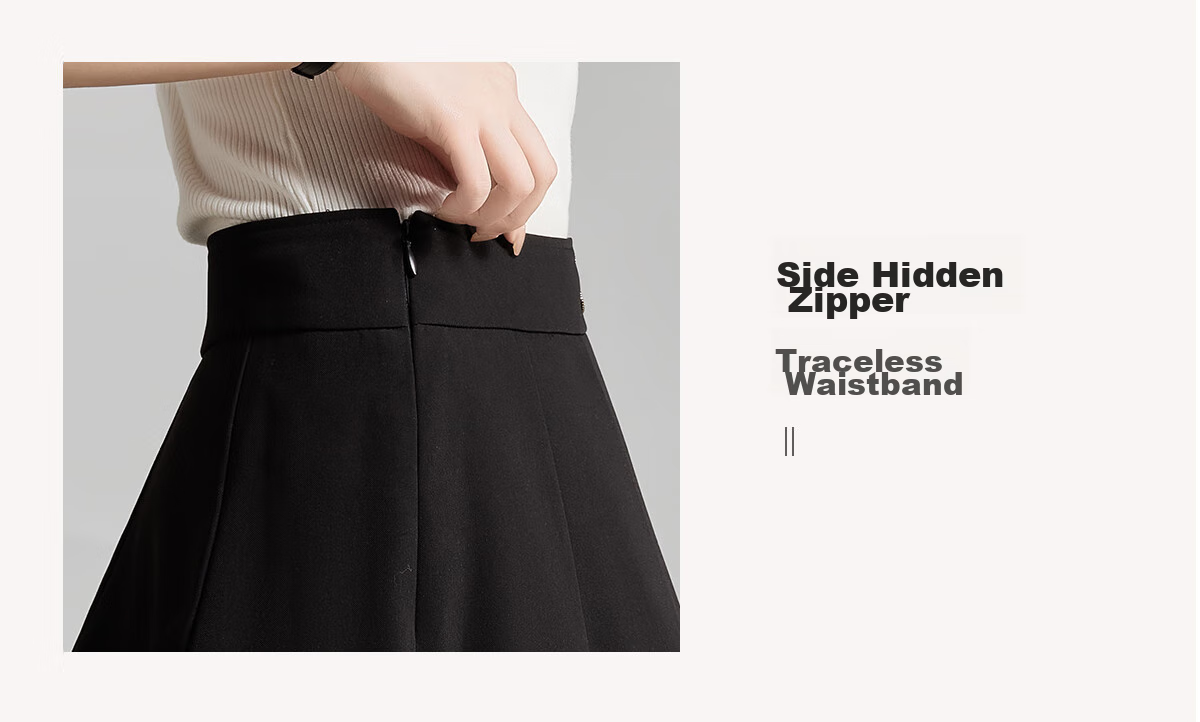 Chushen Women's Fashion High-Waisted A-Line Slimming Commuter Solid Color OL Flared Skirt S136B2749, Black, XL 7