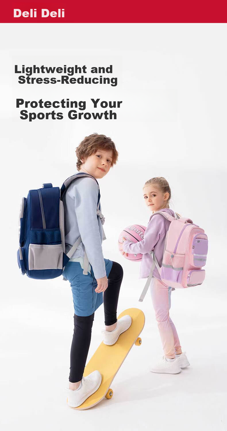 Deli Elementary School Backpack for Children, Boys And Girls, Sporty Simple Style, Large Capacity, Lightweight Backpack BB160 Blue-Large Size 1