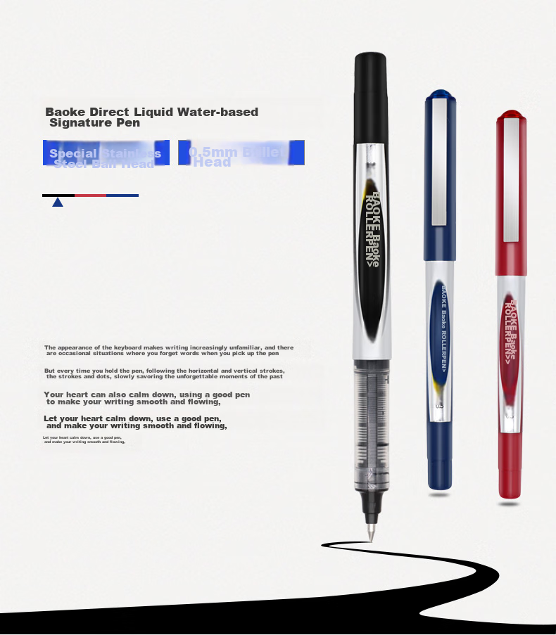 BAOKE BK110 0.5mm Black Rollerball Pen with Bullet Tip for Students' Exams, Gel Ink Pen, Signature Pen, Liquid Ink Pen, 12 Pens/Box 1
