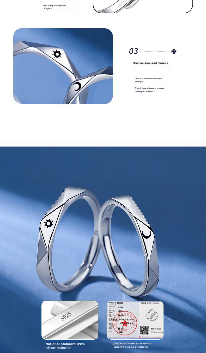 MANHE S925 Silver Ring, Couple Rings, One Pair Engagement Diamond Ring, Women's Style Men's Ring, Valentine's Day Gift for Girlfriend 5