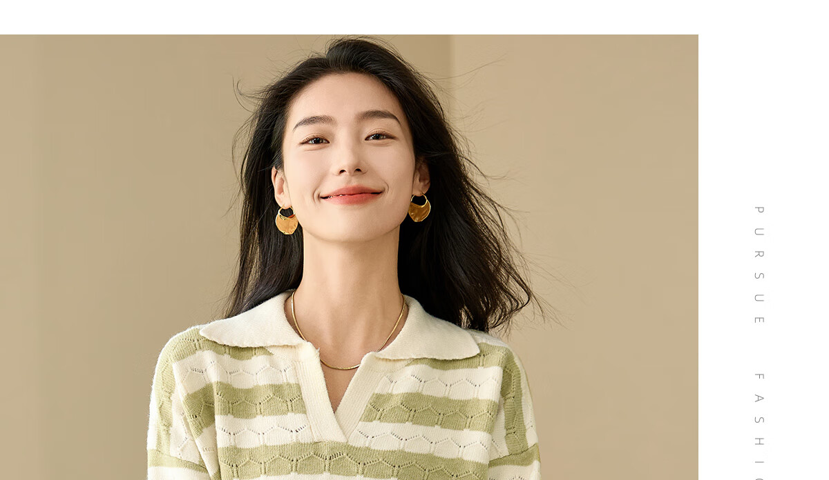 Chushen Spring Autumn Women's Knitwear Striped Textured Pattern Polo Collar Sweater Basic Top S143Z3010 15