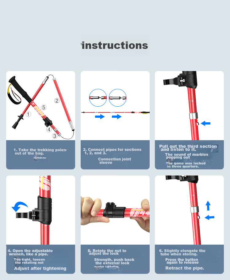 JD Original [Zhixuan] 3K Carbon Fiber Aluminum Alloy Trekking Pole, Ultra-Light Foldable Outdoor Hiking Walking Stick, Blue, SZ300 18