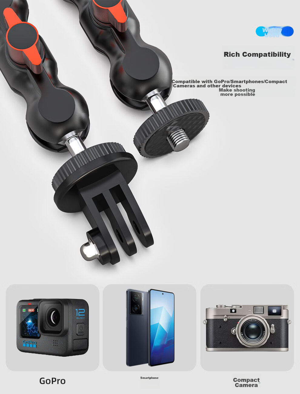 SUREWO Action Camera Mount Bracket Compatible with GoPro Insta360 DJI Action6/5, Fixed Bracket for Basketball Volleyball Tennis Badminton Shooting DSLR Cameras 9