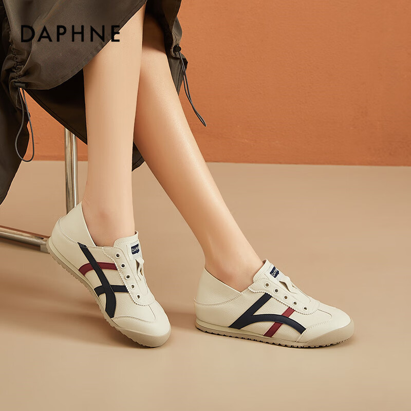 DAPHNE Flat Low-Heel Casual Shoes for Women, Lightweight Soft-Soled Training Shoes, Comfortable Sneakers, Women's Footwear, Beige Blue, Size 36
