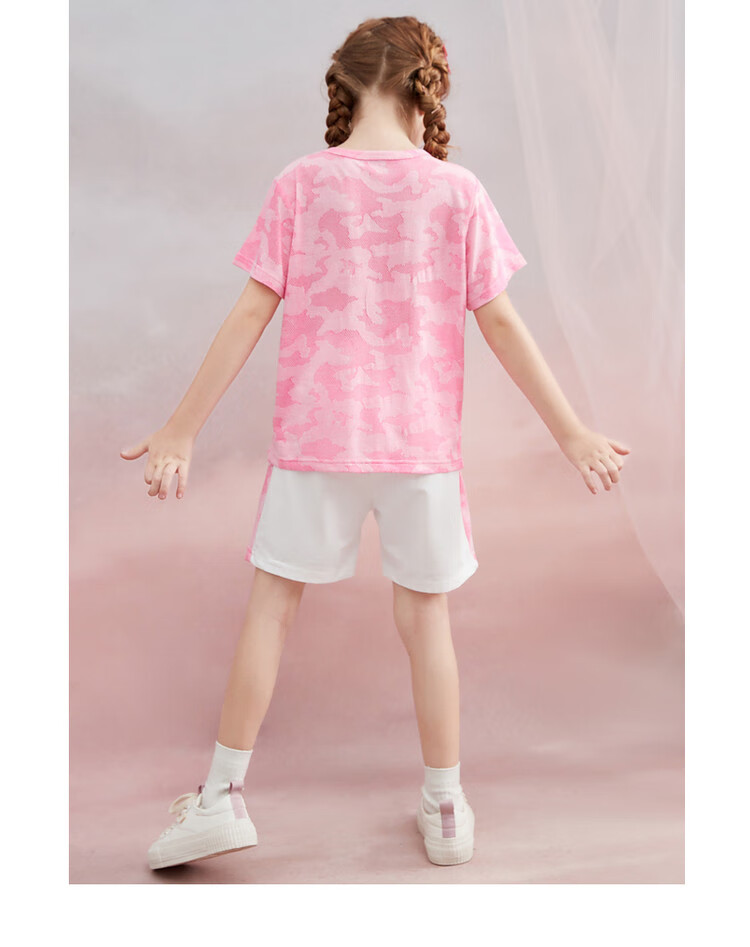 ASK JUNIOR Girls' Summer Thin Short-Sleeve T-Shirt And Shorts Set, Quick-Dry Running Children's Two-Piece Outfit, Pink, Size 140 2