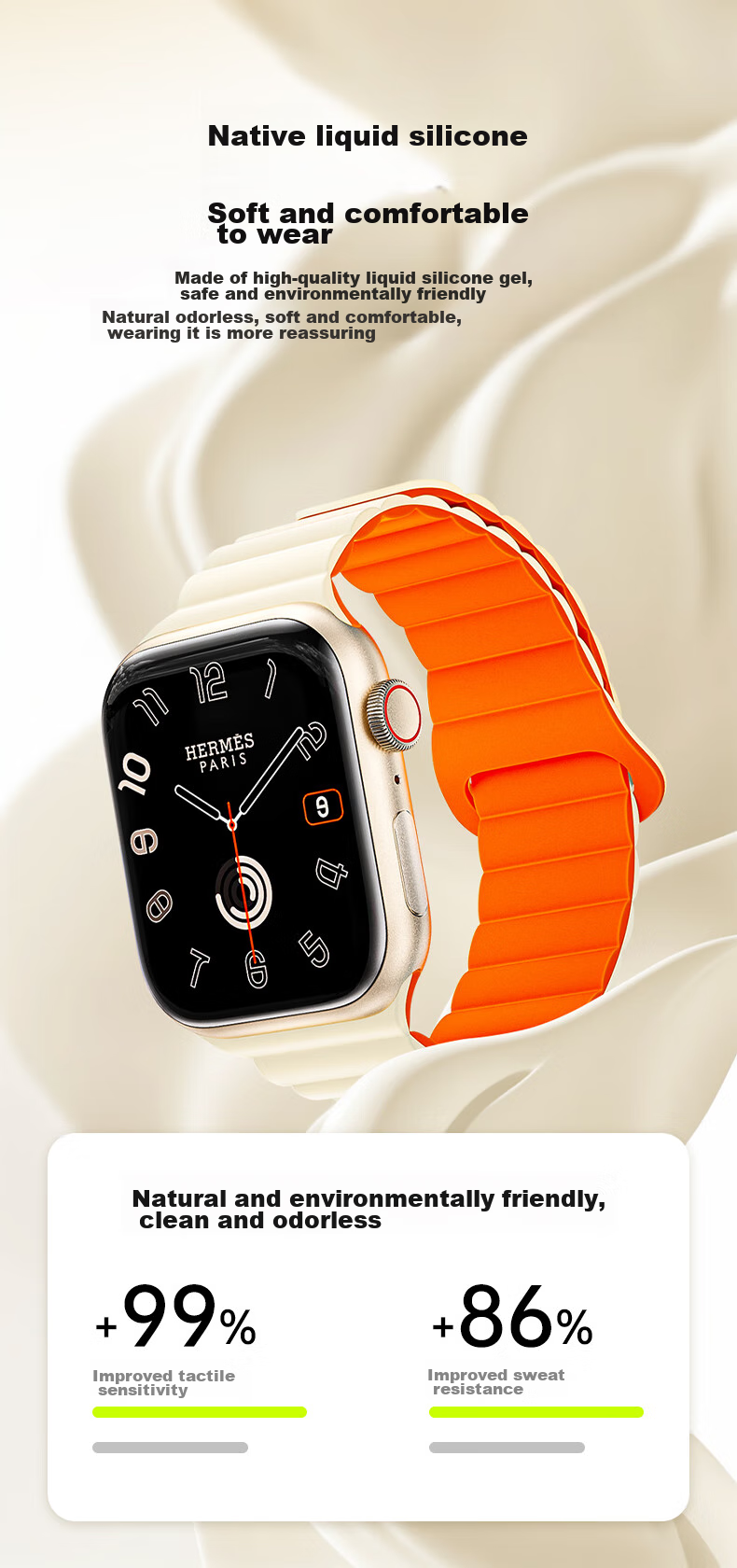 CangHua Compatible with Apple Watch S12 Band, Suitable for Apple Watch S11/S10 Silicone Magnetic Strap, IWatch S9/SE3/Ultra4/3 Loop Sports Band, Starlight with Orange 9