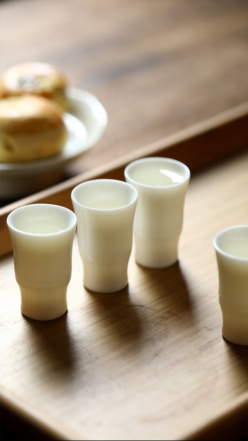 SUSHI CERAMICS Mutton Fat Jade Porcelain Liquor Set Decanter White Wine Cups 2 Pots 6 Cups Huachu Jade Porcelain Gold-Trimmed Housewarming Gift 5