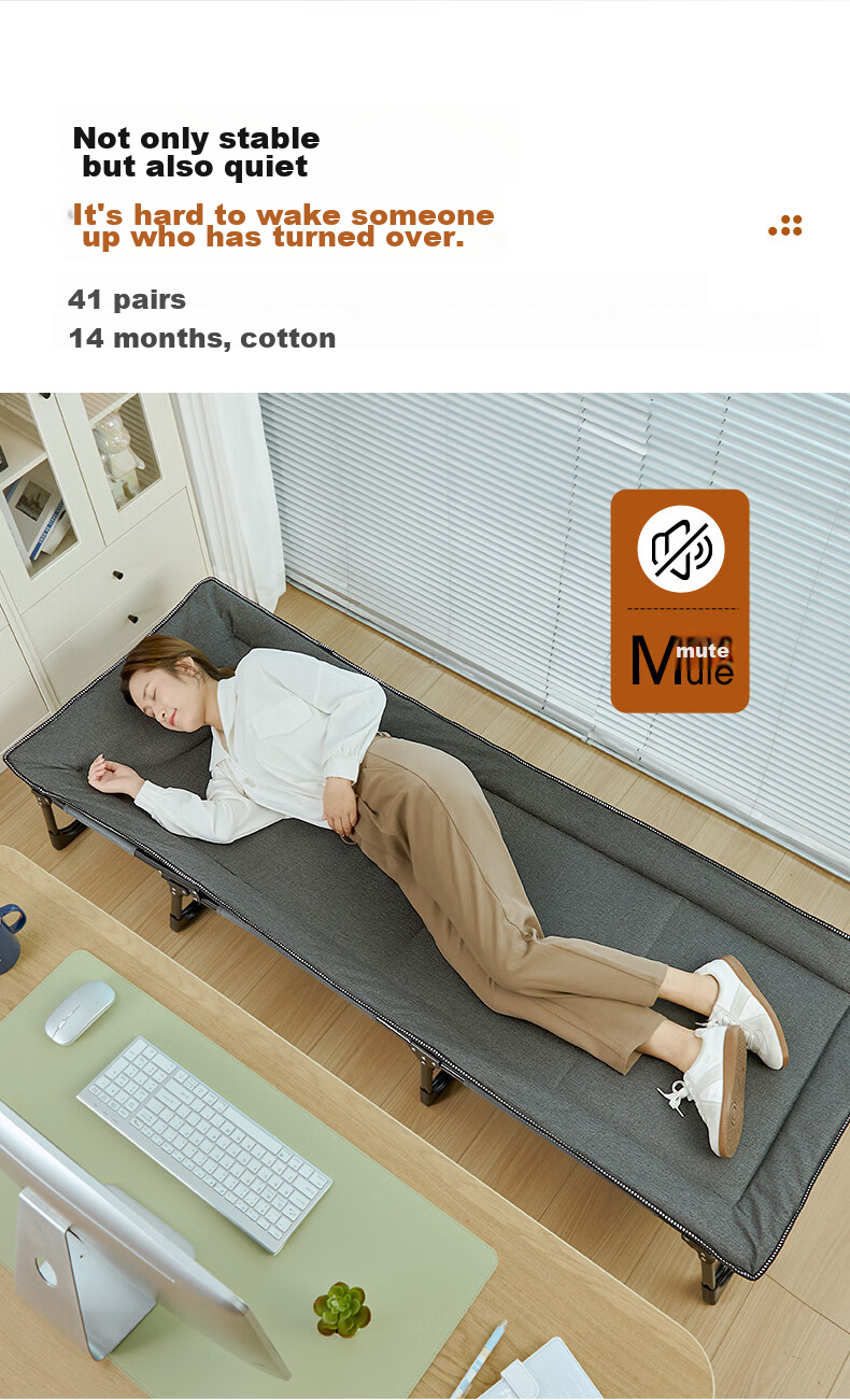 Restar Folding Bed for Office, Single Simple Nap Bed, Folding Lounge Chair with Support Pole, Tri-Fold Bed with Cotton Pad Set 6