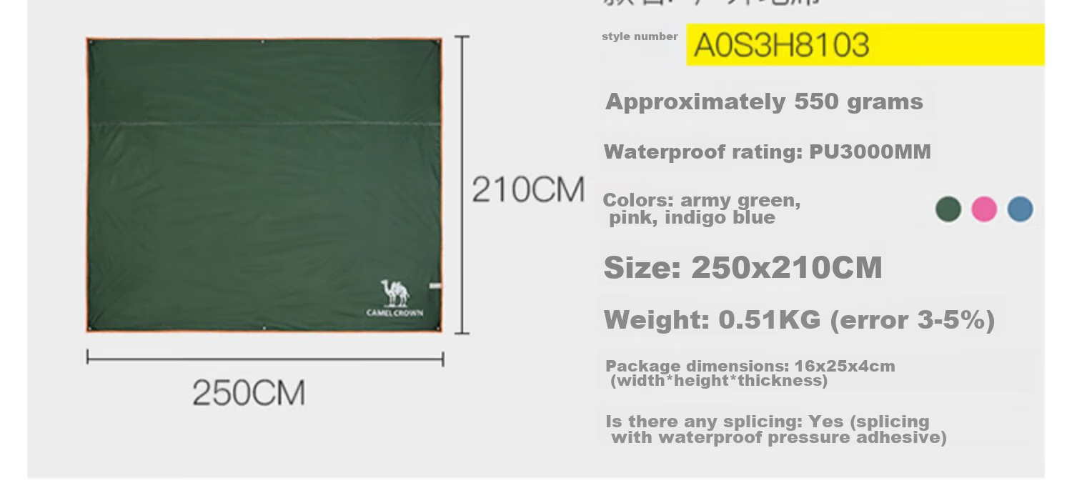 CAMEL Outdoor Ground Mat Tent Camping Pad, Thickened Waterproof Wear-Resistant Picnic Mat, Moisture-Proof Floor Mat A0S3H8103 Army Gree 7