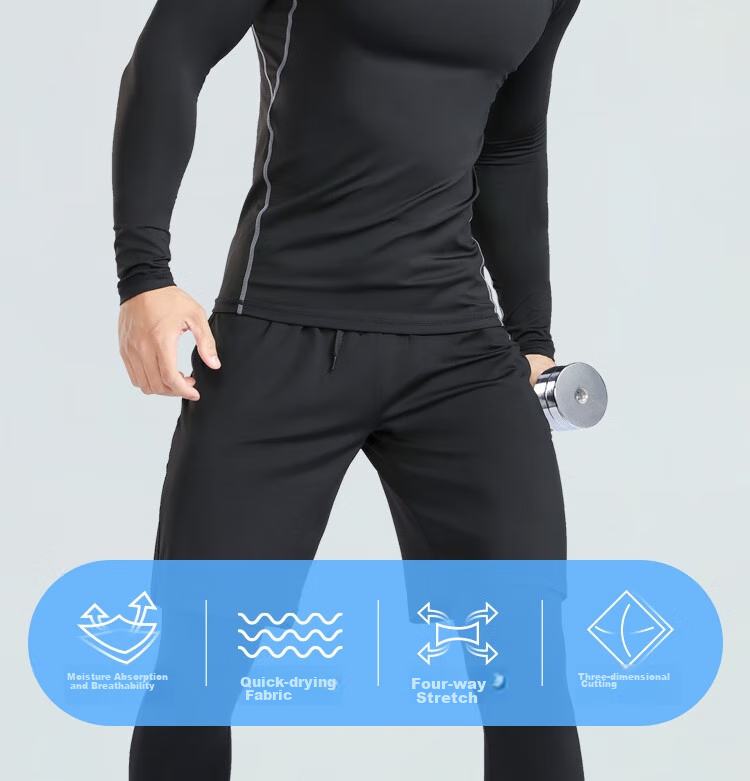 Fandimu Sports Set for Men, Three-Piece Fitness Outfit, Tight-Fitting Shirt for Running, Basketball, Badminton, Quick-Drying Breathable Weight Loss Wear 1