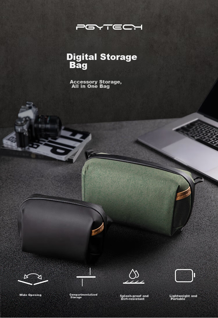 PGYTECH Digital Storage Bag, Camera Accessories Organizer, Memory Card Hard Drive Cable Power Bank Travel Storage Pouch, Handheld Portable Storage Bag (Twilight Black) 1
