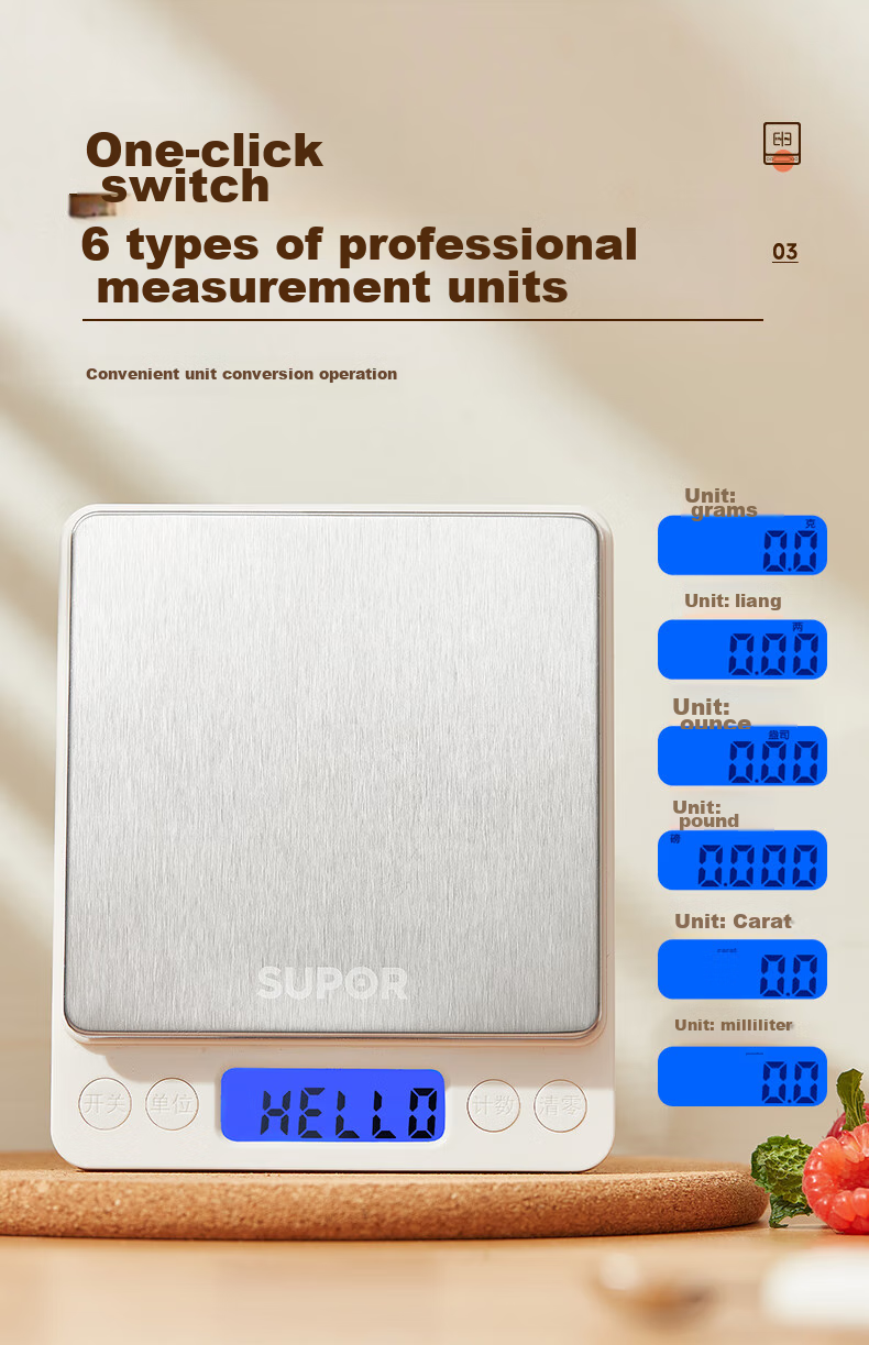 SUPOR Electronic Kitchen Scale, Home Digital Scale, Gram Scale, Baking Scale, High Precision Weight Scale, KDB03AM10 7