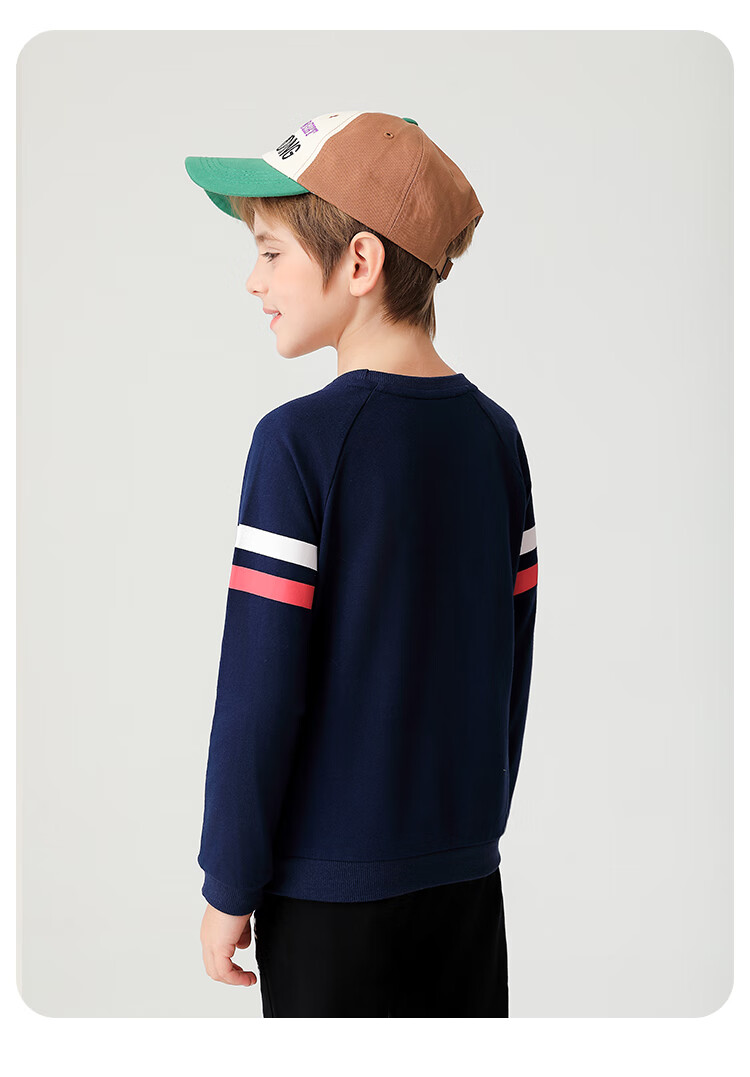 Classic Teddy Children's Sweatshirt, Boys And Girls Round Neck Top, for Older Kids, Autumn Wear, Navy Blue, Size 130 14