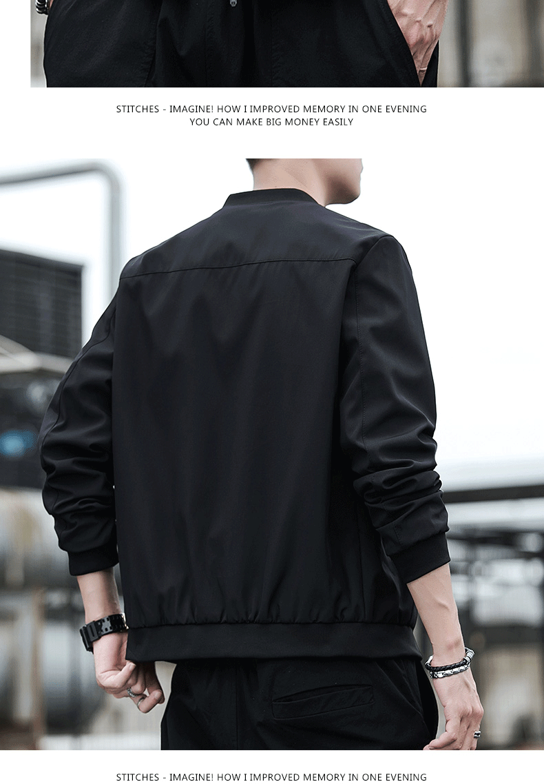 JEEP SPIRIT Men's Jacket, Spring And Autumn Baseball Jacket, Stand-Up Collar, Solid Color, Loose-Fitting Fashionable Outerwear, Black, 2XL 13