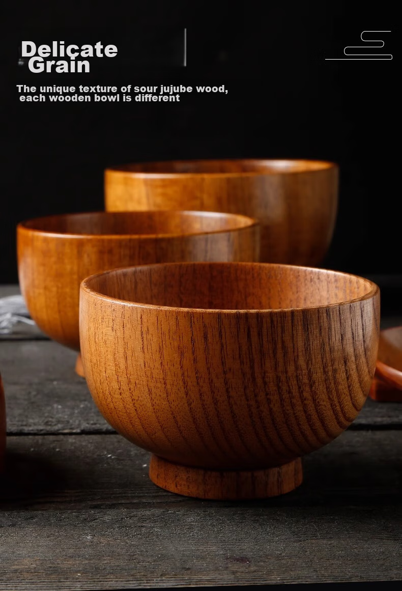 Millennium Love Wood Japanese Jujube Wood Bowl Children's and Adult Rice Bowl Noodle Bowl Household Tableware Fruit Salad Bowl Single Piece MW0010 7