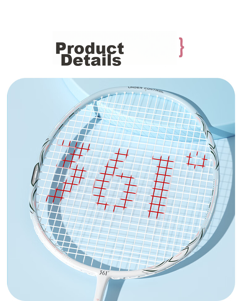 361° Ultra-Light Full Carbon Badminton Racket, Single Racket, High-Power Offensive Type, Pre-Strung Finished Racket 16