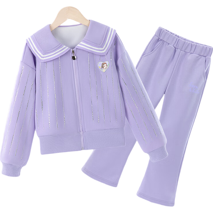 Disney Girls' Spring and Autumn Outfit 2026 Purple Size 110 Children's Jacket and Pants Sports Casual Set