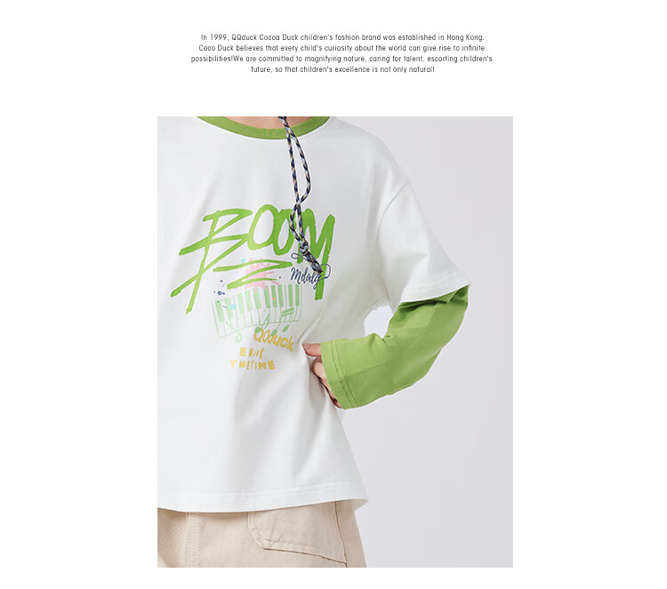 QQ DUCK Children's Clothing Girls' Long-Sleeve T-Shirt Undershirt Youth Wear Music Party White; 130 8
