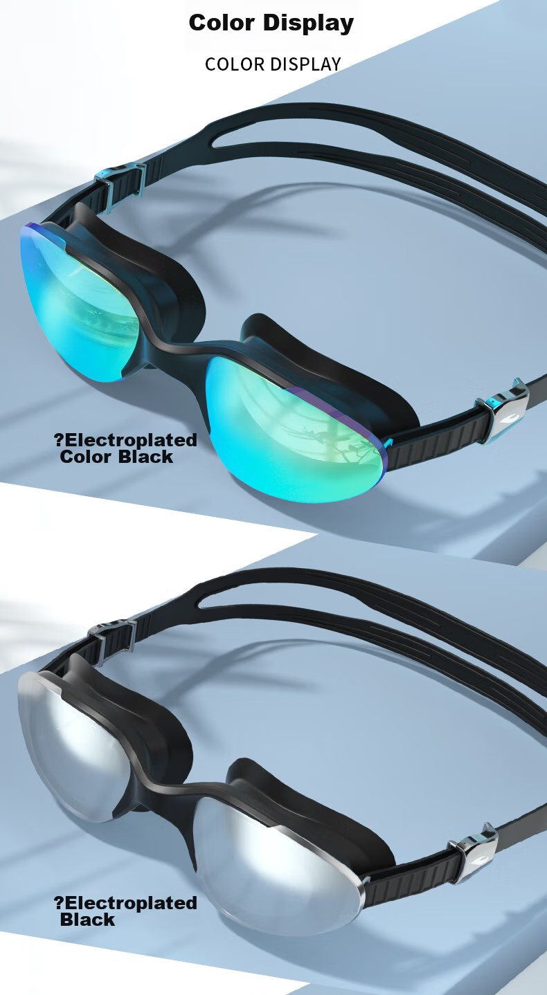 Hosa Swimming Goggles, Professional High-Definition Waterproof Anti-Fog Large Frame Coated Swim Glasses, Unisex Comfortable Swimming Goggles, Color Black 8
