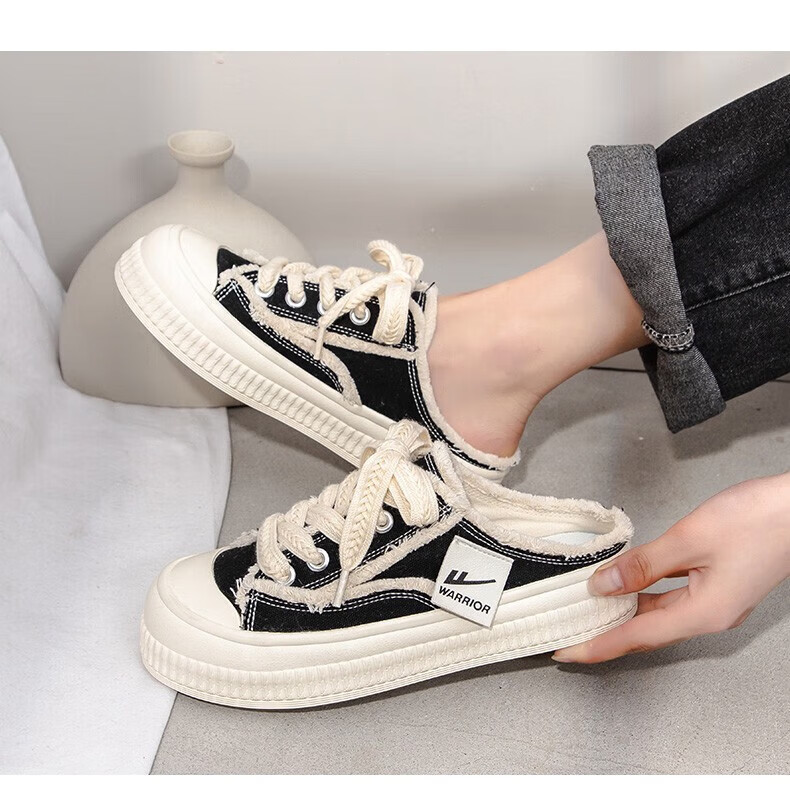 Warrior Women's Canvas Slip-On Half-Slippers Casual Lazy Shoes 855 Black Size 34 16