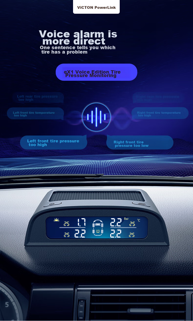Victon Tire Pressure Monitoring System, Built-In Solar-Powered Wireless, Tire Pressure And Temperature Display, A1 Voice, Color Scree 1