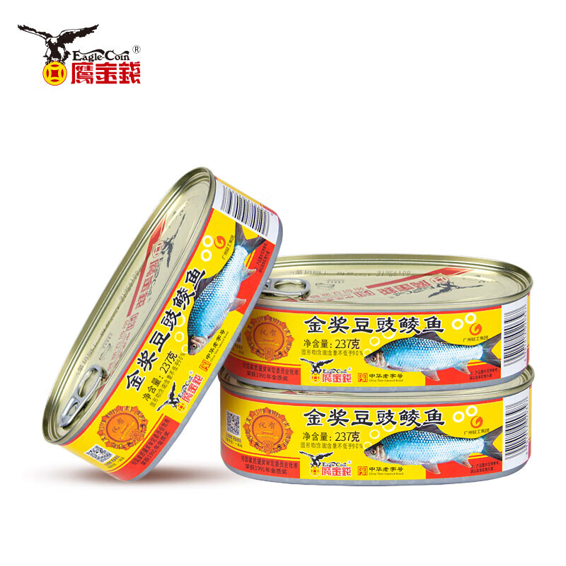 鹰金钱  金奖豆豉鲮鱼罐头237g*4罐  国产即食海鲜鱼罐头下饭中华老字号