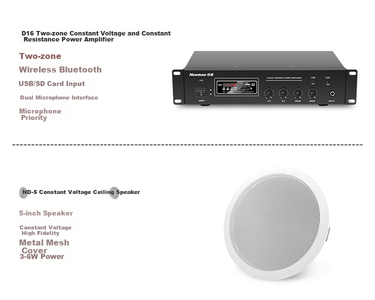 Newmine D161 Constant Voltage Ceiling Speaker Sound System Kit, Suspended Ceiling Background Music Public Address Amplifier Speaker System (One-To) 2