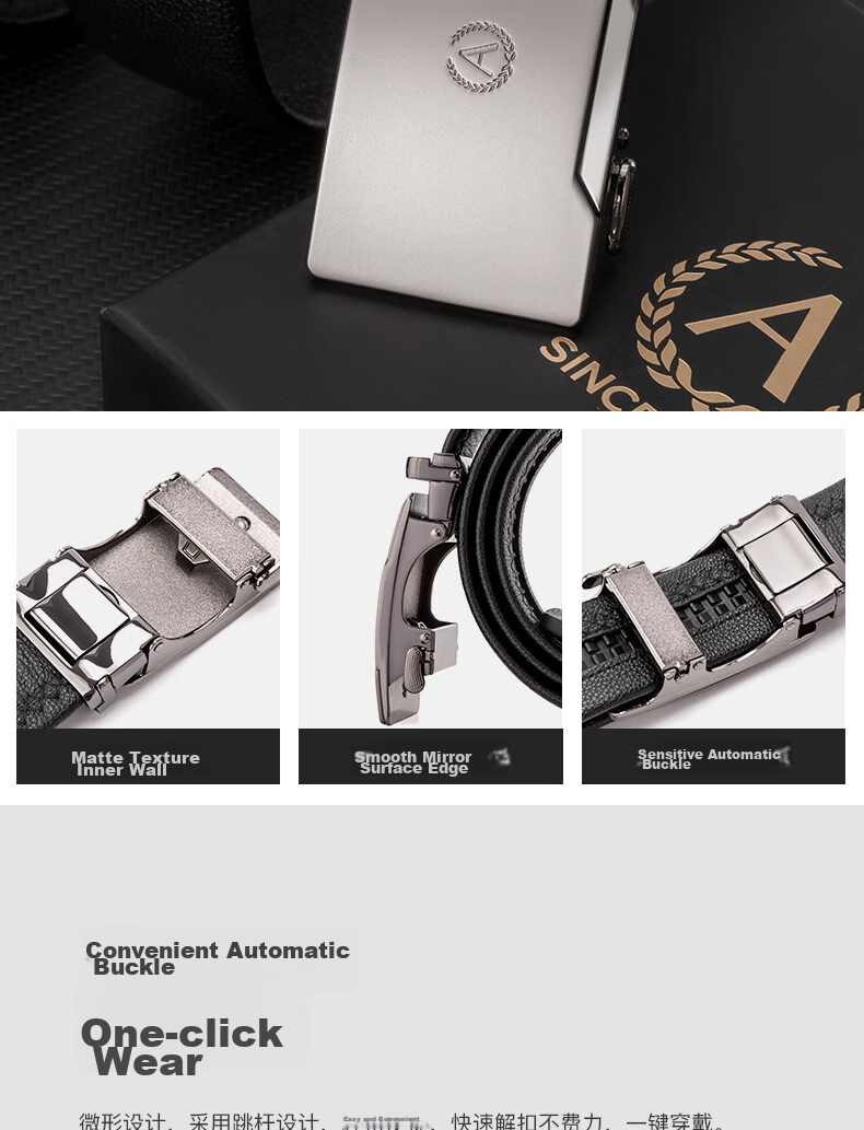 Aokang Men's Automatic Buckle Belt, Top-Grain Leather, Business Trouser Belt, Birthday Gift for Husband 5