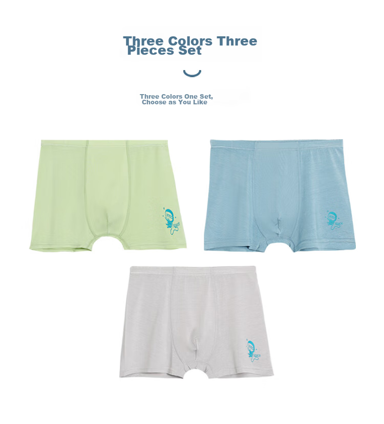 Hodohome Children's Underwear, Boys' Modal Blend Boxer Briefs, 3A Grade Mugwort Antibacterial Crotch, Square-Leg Underwear, 101 130 9