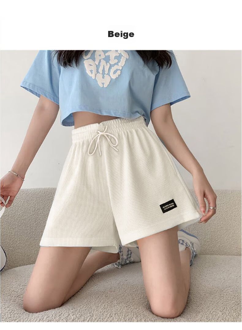 XUEXIMAN Women's High-Waisted Sports Shorts, Slimming Versatile Waffle Casual Pants, Loose A-Line Wide-Leg Summer Knitted Hot Pants 16