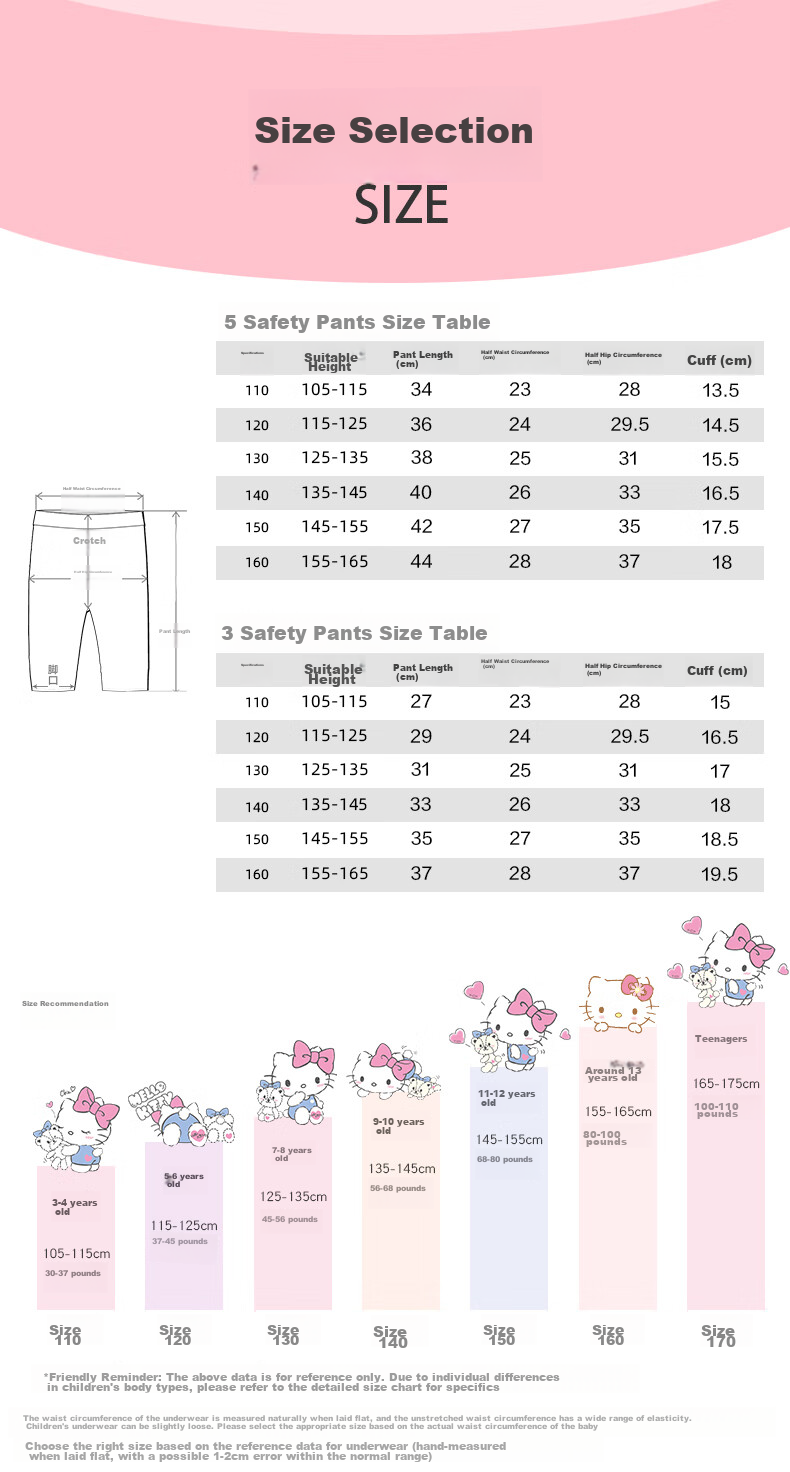 Hello Kitty Girls' Leggings, Children's Safety Shorts, Big Kids' Seamless Breathable Shorts, Shark Pants, 55568 Pink, Size 150 3