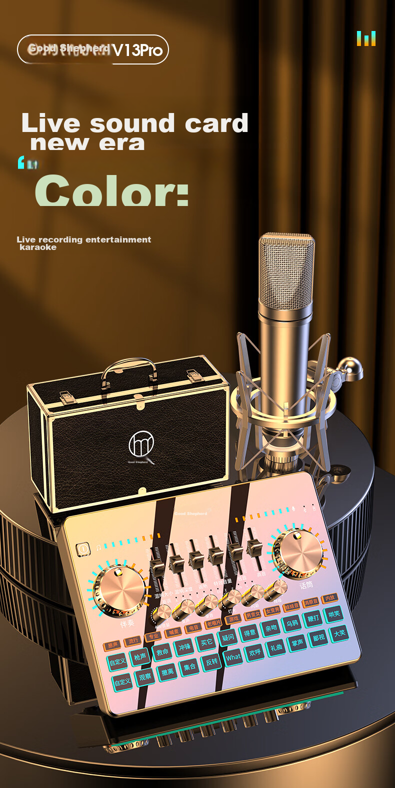 Haomuren Sound Card Kit, Live Streaming Equipment Set, Mobile Phone Karaoke Special, for TikTok Live Streamers, Professional Singing Device, Recording Microphone, Fill Light, External Sound Card for Computer, Microphone 3
