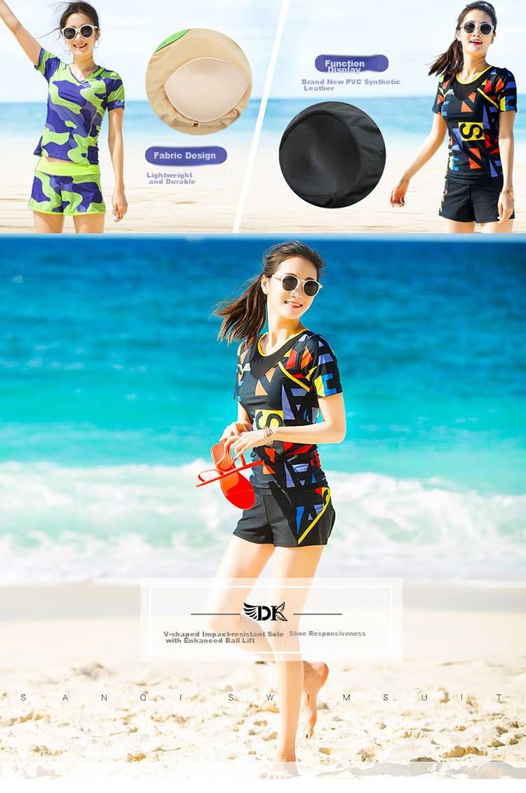 DK Conservative Two-Piece Swimsuit for Women, Push-Up Bra, Slimming, Tummy Control, Short-Sleeve Swimwear for Hot Springs And Swimming 1