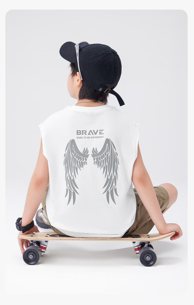 Zuo Xi Boys' Pure Cotton Vest Children's Summer T-Shirt 2026 New Boys' Sleeveless Top Base Shirt Black 130 26