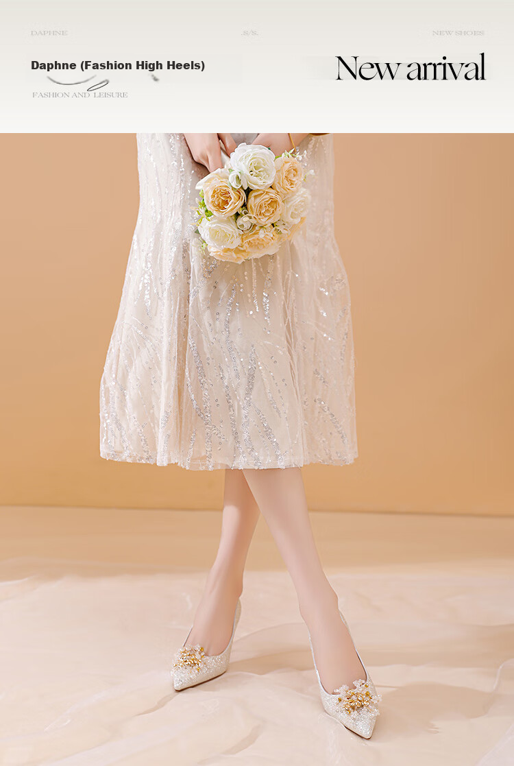DAPHNE Minimalist Versatile Pointed High Heels Women's French Style Elegant Comfortable Bridal Wedding Shoes Silver Size 35 1