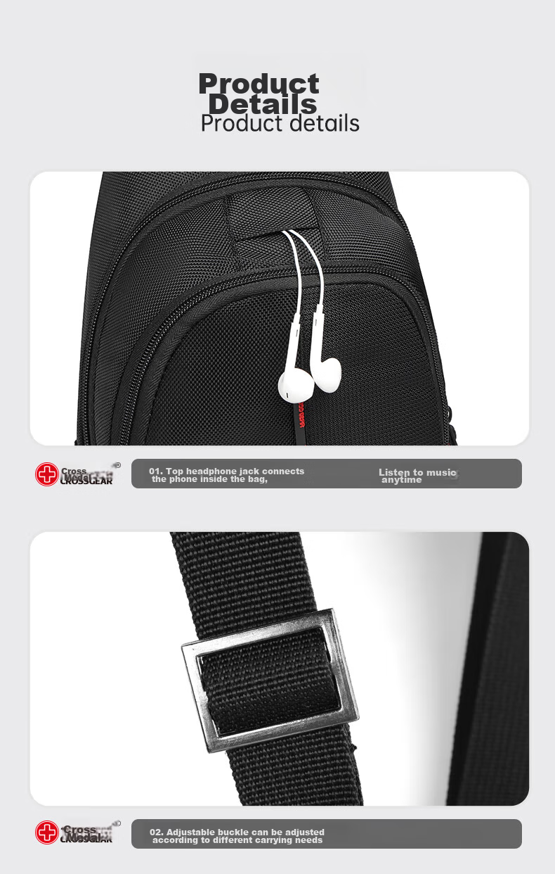 CROSSGEAR Swiss Cross Medal Casual Sports Shoulder Bag, Men's Crossbody Flat Backpack, Multifunctional Cycling Storage Bag 19