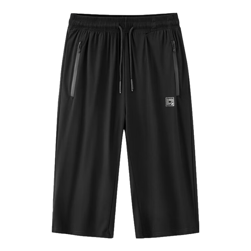ROMON Men's Casual Summer Ice Silk Seven-Point Sports Shorts Thin Quick-Dry Pants DK79 Black 4XL