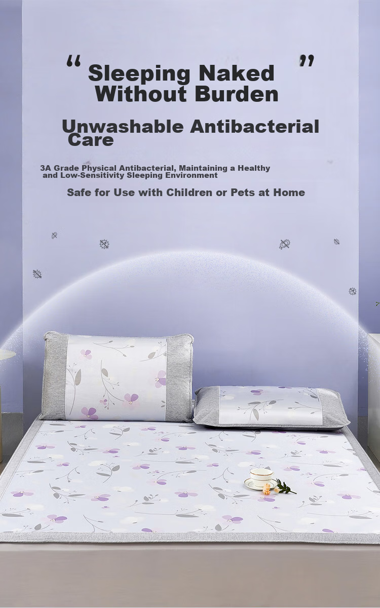 Laoxijiang Cooling Ice Silk Mat Set, Single Person Two Pieces, 90*200 Cm, Summer Floral Pattern [Machine Washable] 7