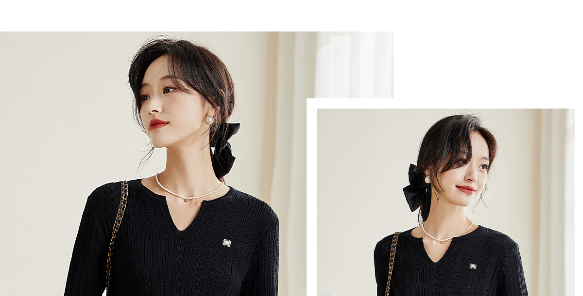 PinCai Women's Knit Sweater, Spring And Autumn Thin Style, Niche V-Neck Split Knit Top, Loose Inner Layer Base Shirt P143Z3008 27