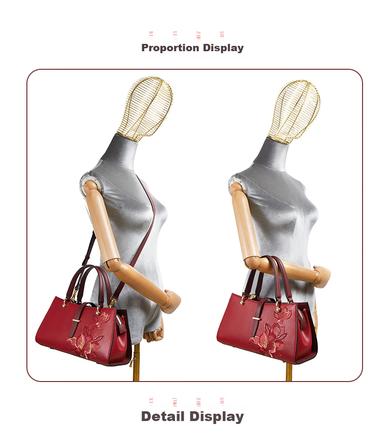 PmSix Women's Handbag, Cowhide Leather Embroidery, Red Wedding Bag, Large Capacity Crossbody Bag for Middle-Aged Women, Birthday Gift for Mom 4