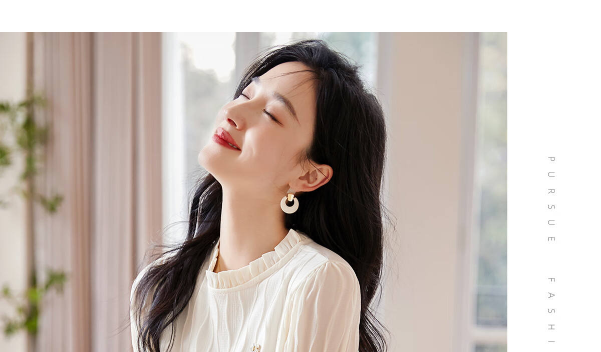 Chushen Spring And Autumn Long-Sleeve Blouse for Women, Fashionable Design with Small Stand-Up Collar, Chiffon Blouse S141C2876 Beige L 14