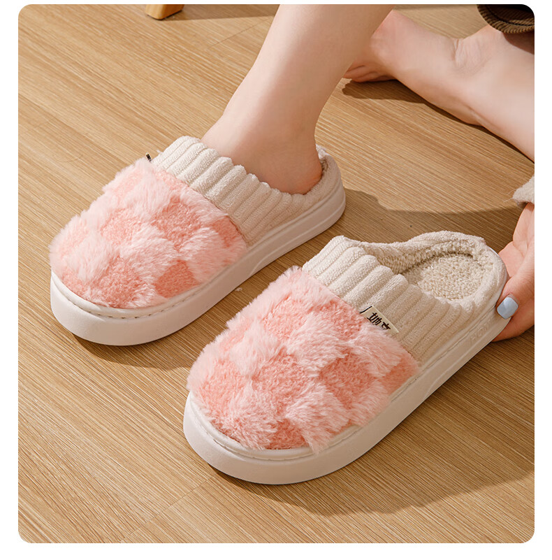 Taxiang Cotton Slippers for Women, Winter Indoor Warm Fleece-Lined Couple's Cotton Slippers for Men TR110 17