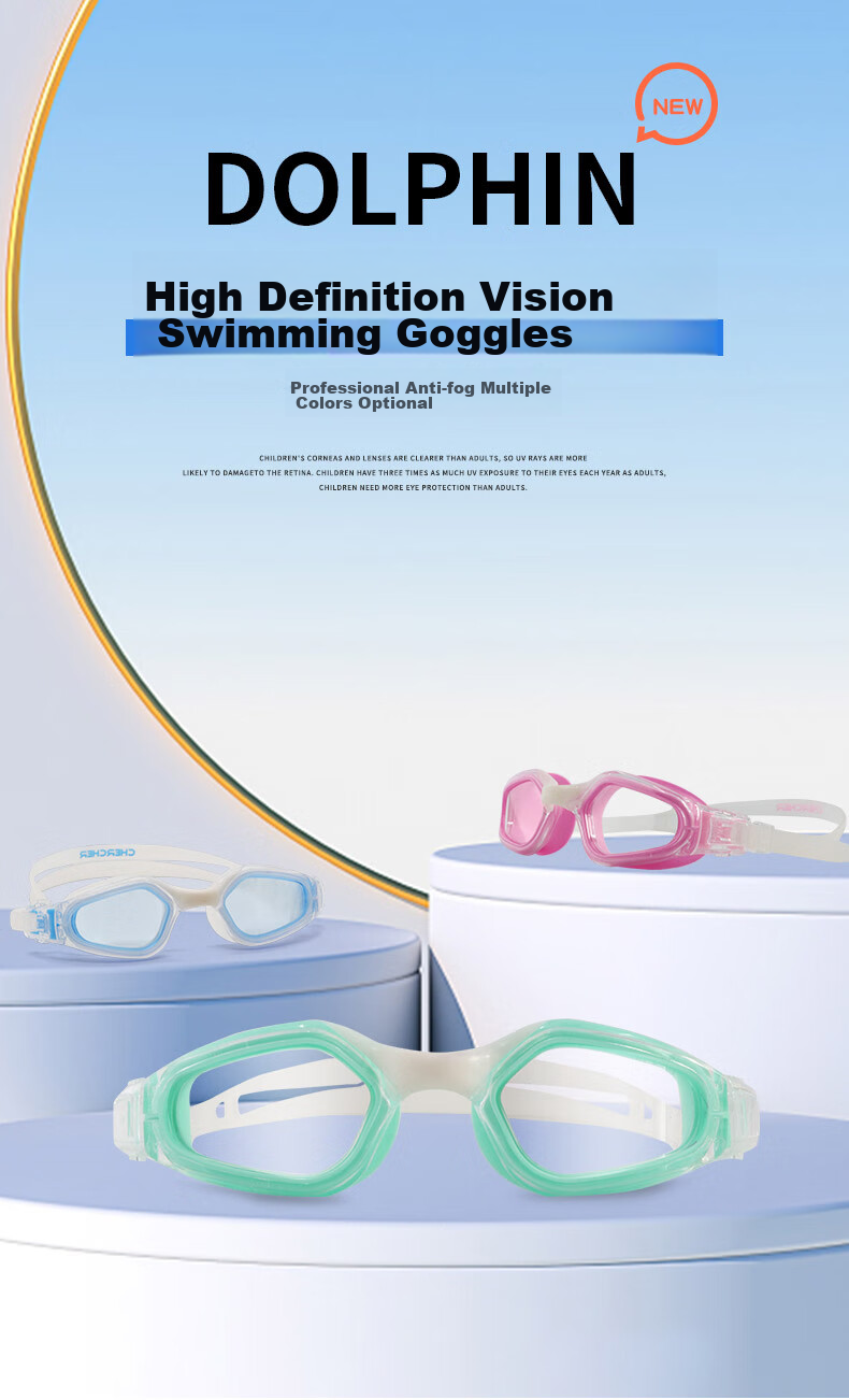 CHERCHER Swimming Goggles, High-Definition Anti-Fog Waterproof Glasses for Men And Women, DOLPHIN Pink 1
