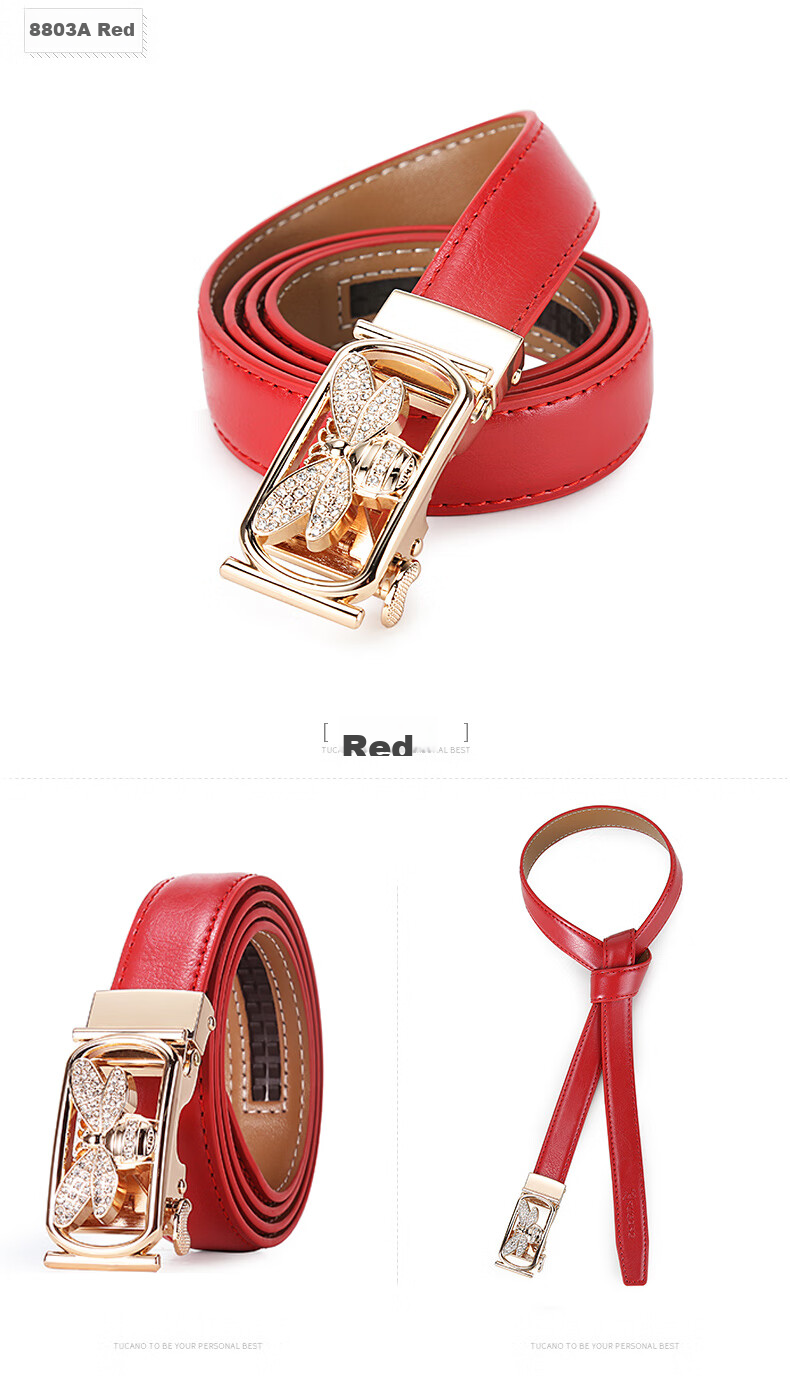 TUCANO Women's Leather Belt, Fashionable Versatile Korean Style Practical Ladies' Waistband with Automatic Buckle, No Drilling Required, Birthday And 520 Gift 14
