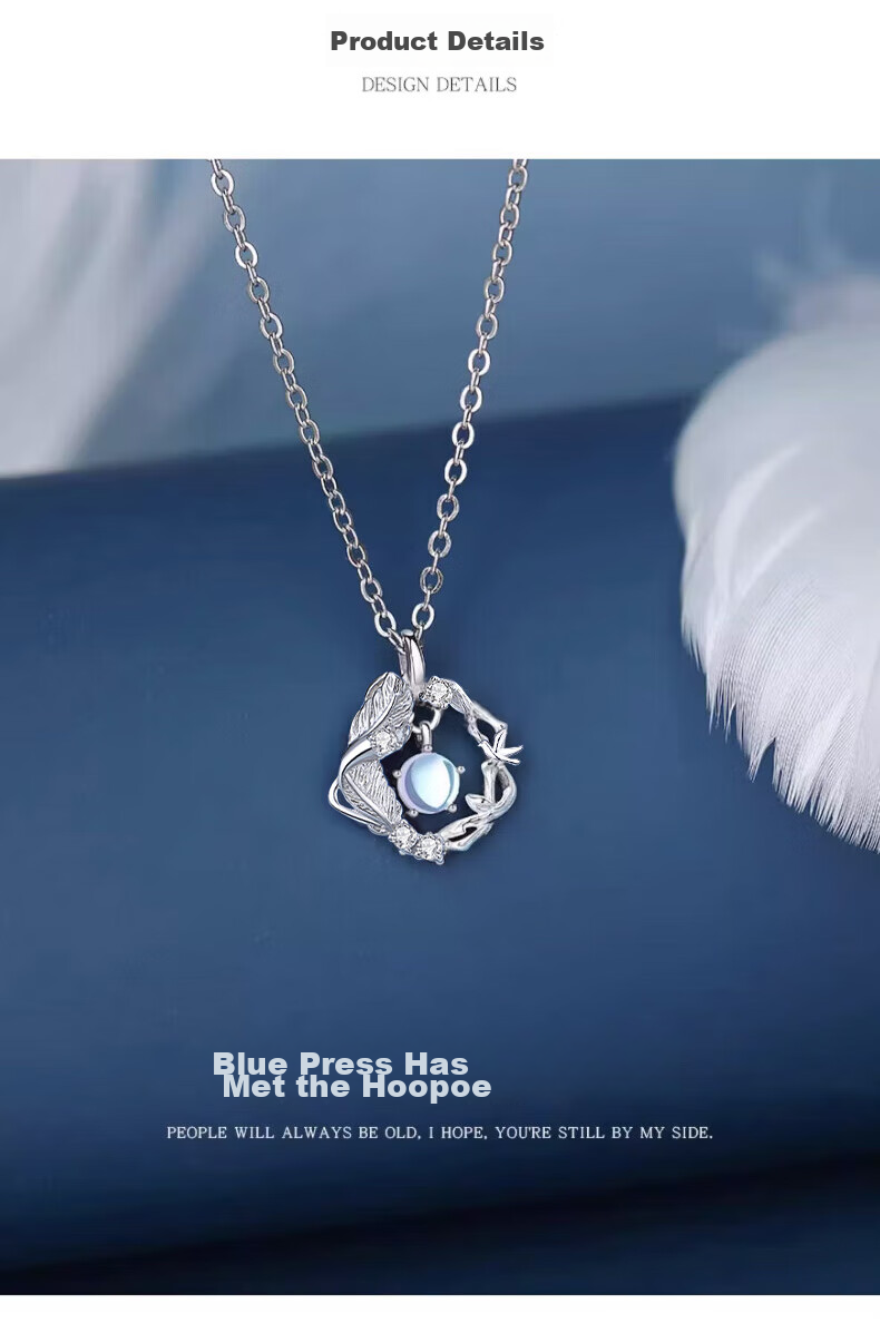 Zhoubaifu Blue Eucalyptus And Bird Silver Necklace for Women, 2026 New Light Luxury Collarbone Chain Pendant, Birthday Gift for Girls 3