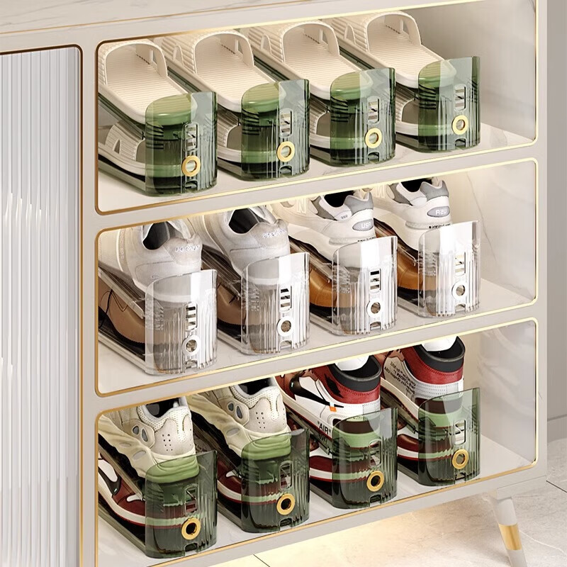 YOUQIN Shoe Storage Organizer, Space-Saving Shoe Cabinet with Layers, Transparent Dividers, Shoe Rack, Foldable Shoe Shelf