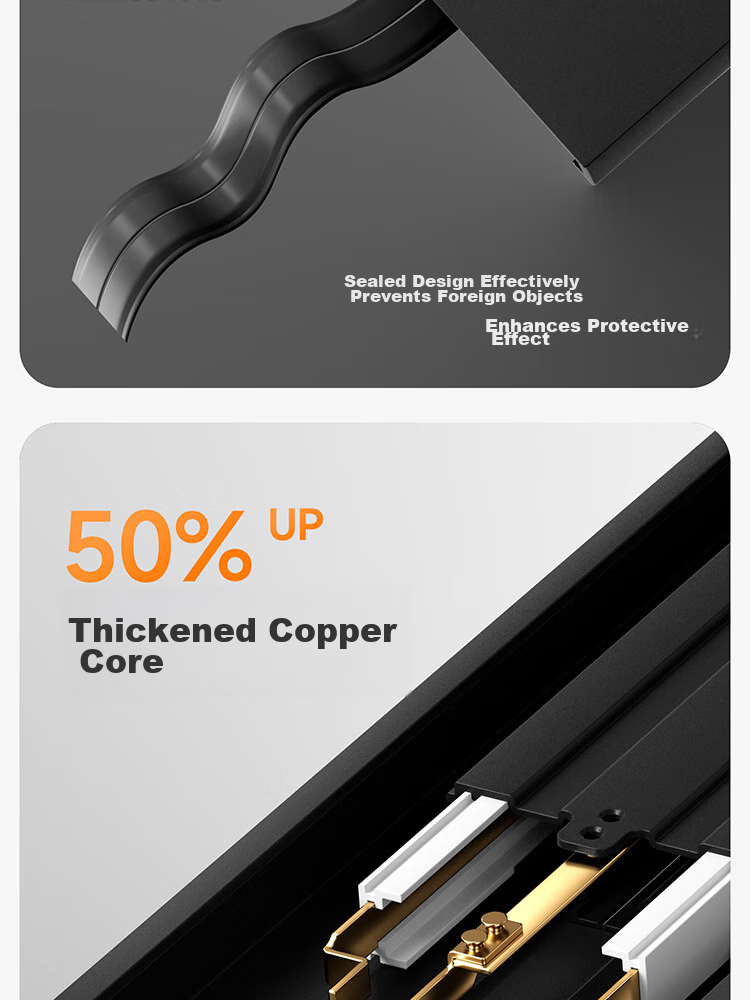 Shidun Track Socket, Kitchen-Specific, No Drilling Required, Ultra-Thin, 50cm, Three Five-Hole Outlets, 8000W Power, Electric Shock Prevention, Aluminum Alloy, Midnight Black, Ultra-Thin Model 16