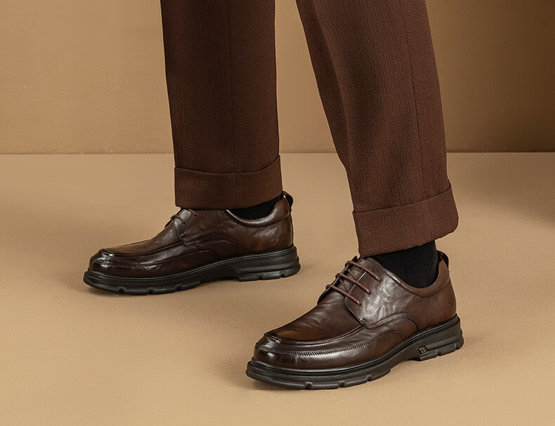 Aokang Leather Lace-Up Shoes for Men, British Style Formal Business Shoes, Black, Size 43 11