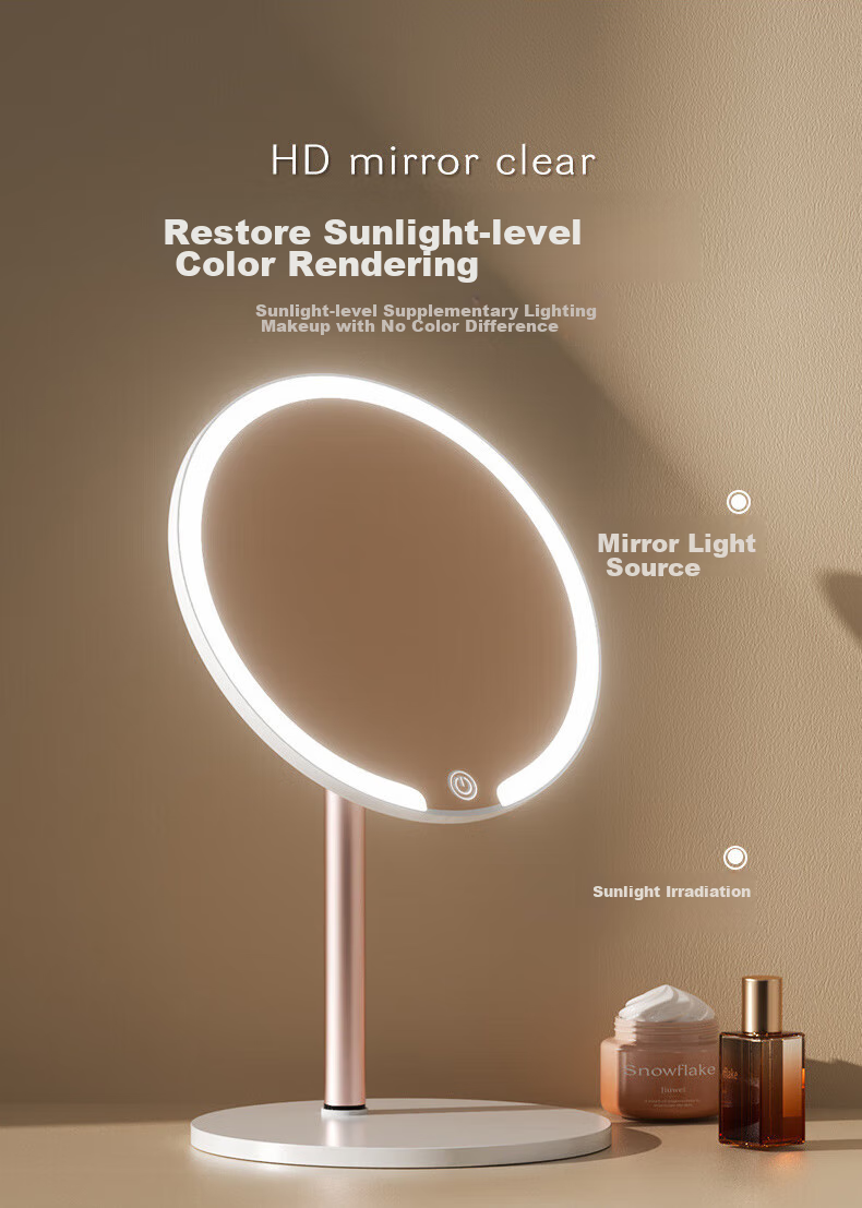 Meebordi Mirror Makeup Mirror with Light, LED High-Definition Beauty Metal Round Mirror Dressing Mirror, Three-Color Fill Light, Desktop Dormitory Extremely Beautiful Beauty Instrument, Cute Graduation Gift for Teachers 5